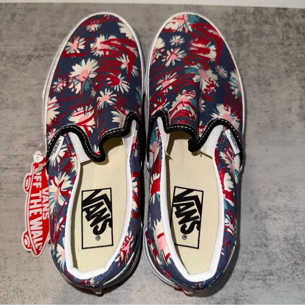 Vans Classic Slip On Crew Floral Men’s 5.5 / Women's 7 Blue Purple Red Shoes - Picture 5 of 7